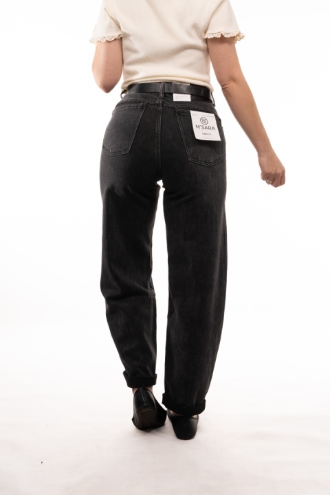 Grafitowe jeansy Baggy Dad Barrel z paskiem M'SARA - BGS110-C
