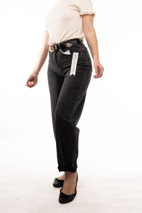 Grafitowe jeansy Baggy Dad Barrel z paskiem M'SARA - BGS110-C