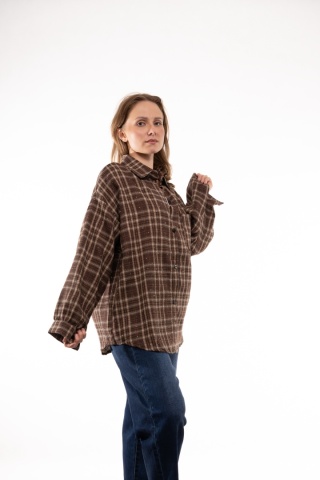Koszula flanelowa w kratę z cyrkoniami My Store - Brąz