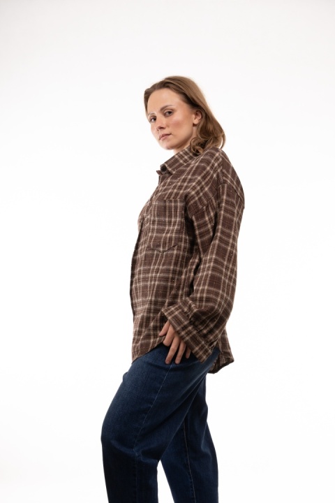 Koszula flanelowa w kratę z cyrkoniami My Store - Brąz