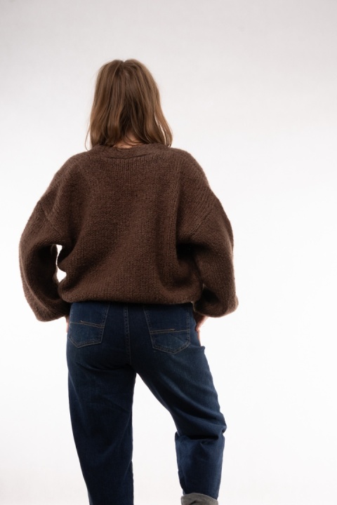 Krótki miękki kardigan z moherem i wełną CXL Collection (Made in Italy) Brąz