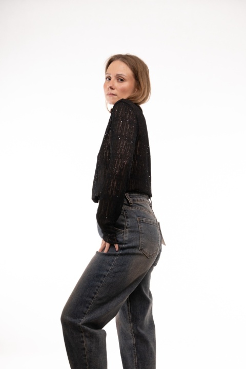 Lekki półgolf dzianinowy z brokatowym połyskiem My Store - Czarny