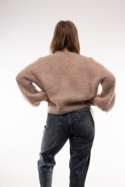 Luksusowy krótki kardigan z wełną Kid Mohair CXL Collection (Made in Italy) Beż