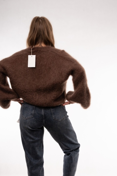 Luksusowy krótki kardigan z wełną Kid Mohair CXL Collection (Made in Italy) Brąz