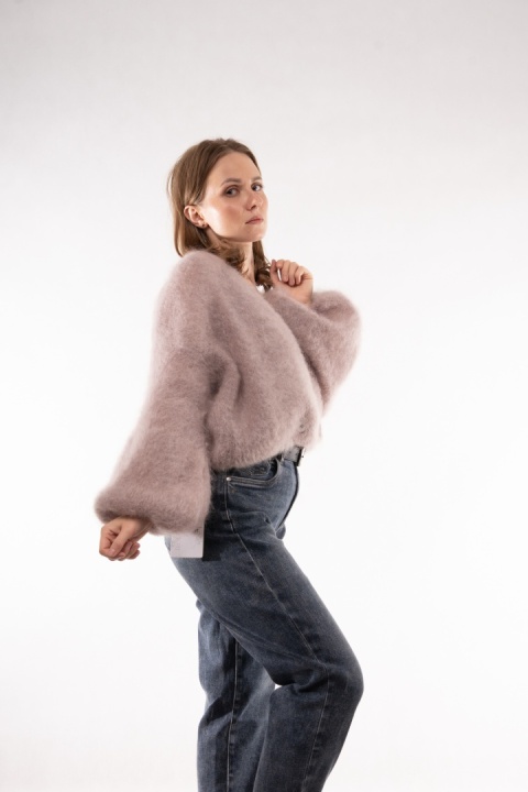 Luksusowy krótki kardigan z wełną Kid Mohair CXL Collection (Made in Italy) Fango