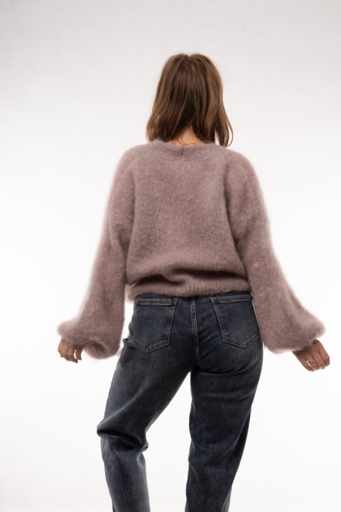 Luksusowy krótki kardigan z wełną Kid Mohair CXL Collection (Made in Italy) Fango