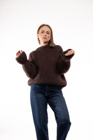 Luksusowy sweter z Kid Moherem CXL Collection Made in Italy - Brąz