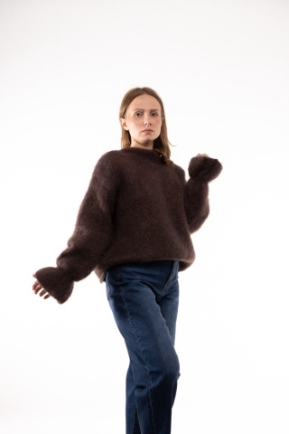 Luksusowy sweter z Kid Moherem CXL Collection Made in Italy - Brąz