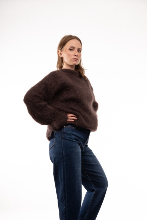 Luksusowy sweter z Kid Moherem CXL Collection Made in Italy - Brąz