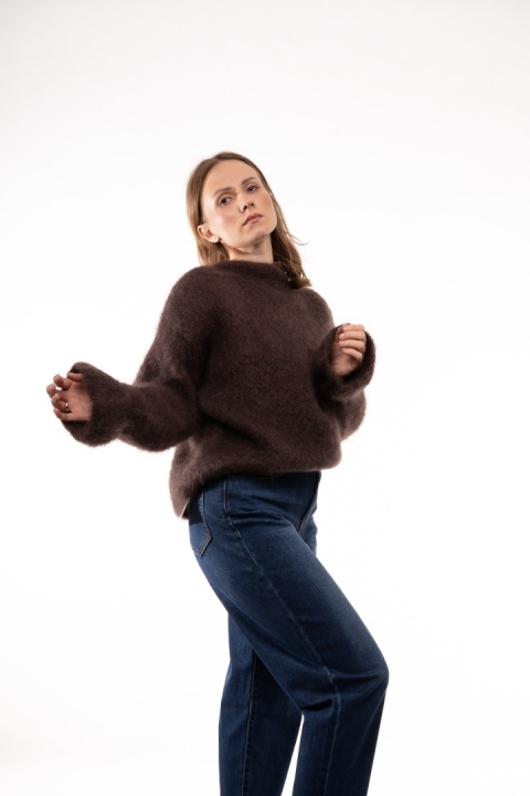 Luksusowy sweter z Kid Moherem CXL Collection Made in Italy - Brąz