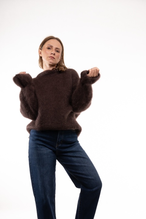 Luksusowy sweter z Kid Moherem CXL Collection Made in Italy - Brąz