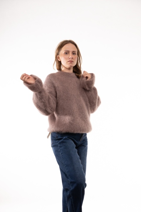Luksusowy sweter z Kid Moherem CXL Collection Made in Italy - Fango