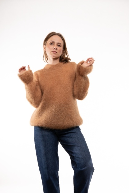 Luksusowy sweter z Kid Moherem CXL Collection Made in Italy - Miodowy