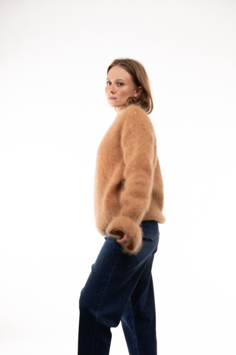 Luksusowy sweter z Kid Moherem CXL Collection Made in Italy - Miodowy