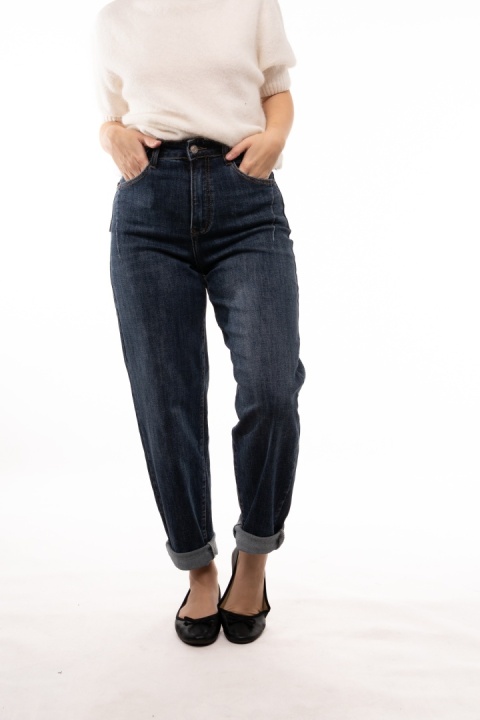 Niebieskie jeansy damskie Harem Pants z paskiem Uiuj - UHP548-6