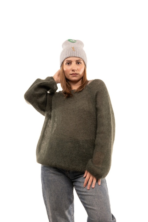 Prążkowana czapka z angorą ZUZU THE HAT DZ25-CZ112 - Szara