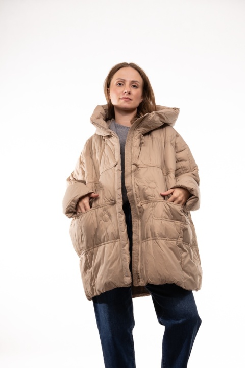 Puchowa kurtka oversize z puchem kaczym - Beż