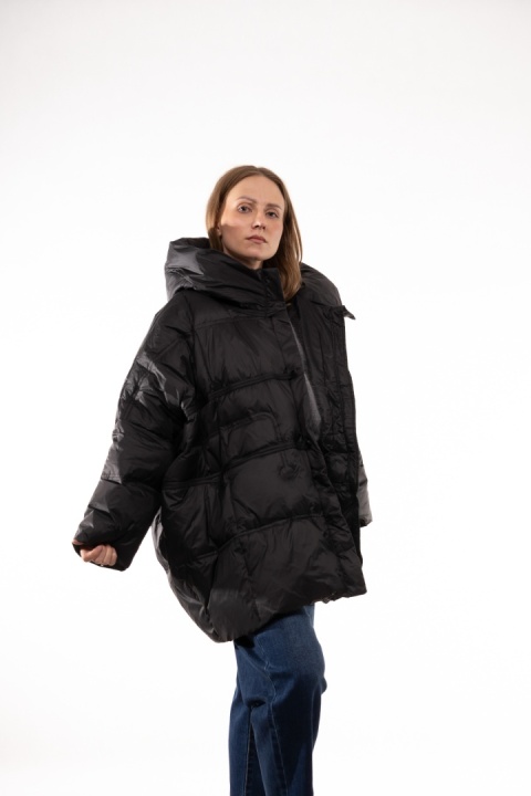 Puchowa kurtka oversize z puchem kaczym - Czarna
