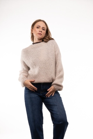 Puszysty sweter z moherem GIANCHI Made in Italy - Beż jasny
