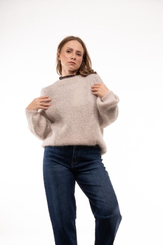 Puszysty sweter z moherem GIANCHI Made in Italy - Beż jasny