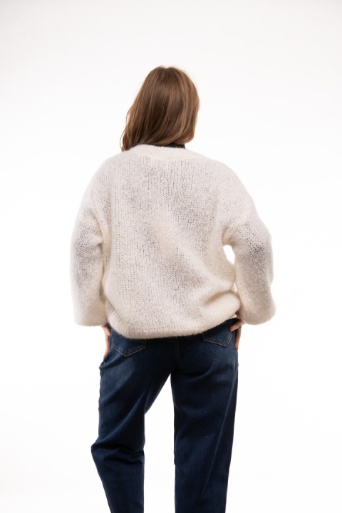 Puszysty sweter z moherem GIANCHI Made in Italy - Ecru