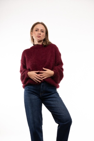 Puszysty sweter z moherem GIANCHI Made in Italy - Bordo
