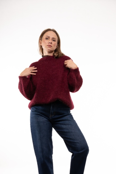 Puszysty sweter z moherem GIANCHI Made in Italy - Bordo