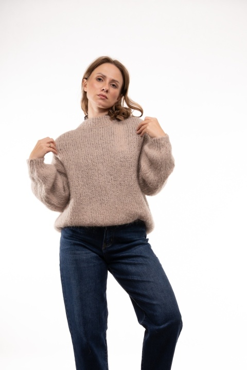 Puszysty sweter z moherem GIANCHI Made in Italy - Fango