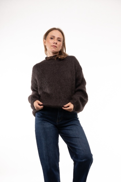 Puszysty sweter z moherem GIANCHI Made in Italy - Gorzka czekolada