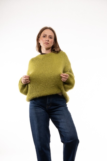 Puszysty sweter z moherem GIANCHI Made in Italy - Limonka