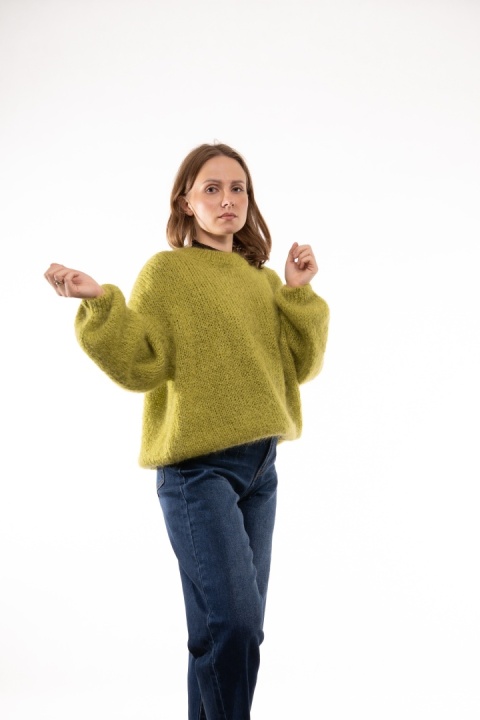 Puszysty sweter z moherem GIANCHI Made in Italy - Limonka