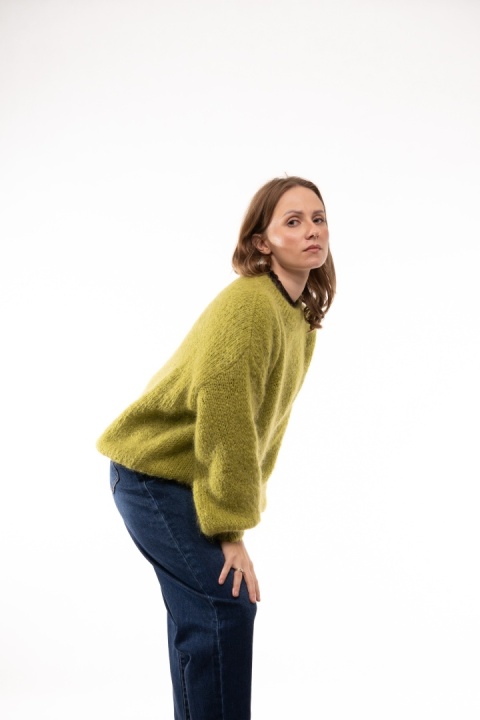 Puszysty sweter z moherem GIANCHI Made in Italy - Limonka