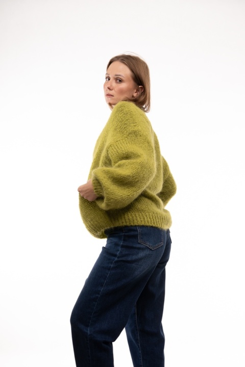 Puszysty sweter z moherem GIANCHI Made in Italy - Limonka