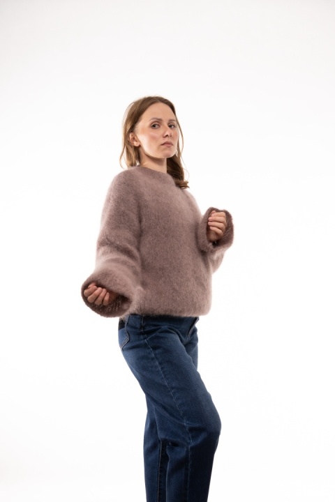 Puszysty sweter z moherem GIANCHI Made in Italy - Capuccino