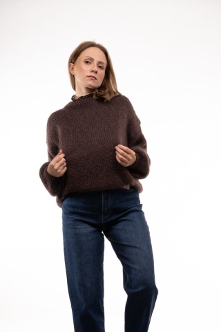 Puszysty sweter z moherem GIANCHI Made in Italy - Mleczna czekolada