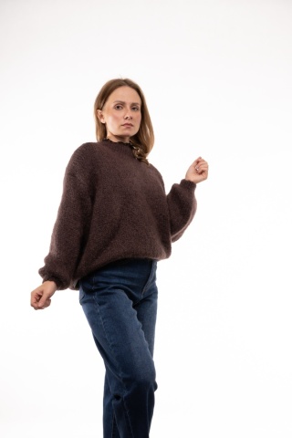 Puszysty sweter z moherem GIANCHI Made in Italy - Mleczna czekolada