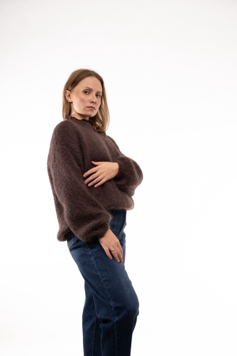 Puszysty sweter z moherem GIANCHI Made in Italy - Mleczna czekolada