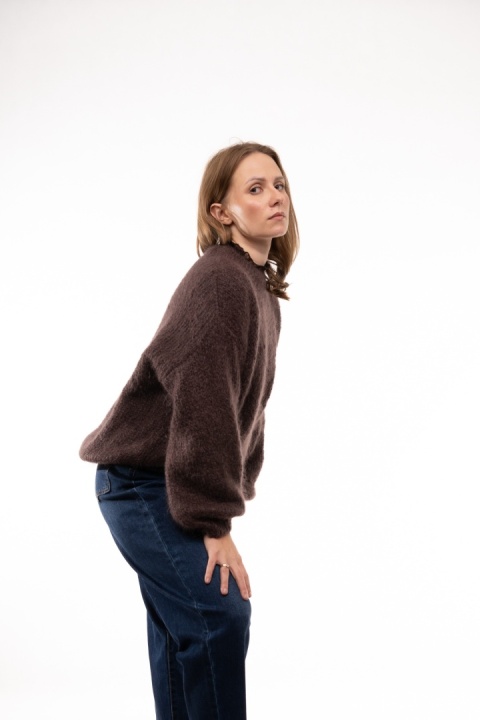 Puszysty sweter z moherem GIANCHI Made in Italy - Mleczna czekolada