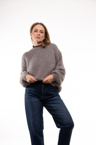 Puszysty sweter z moherem GIANCHI Made in Italy - Szary