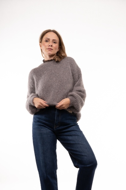 Puszysty sweter z moherem GIANCHI Made in Italy - Szary
