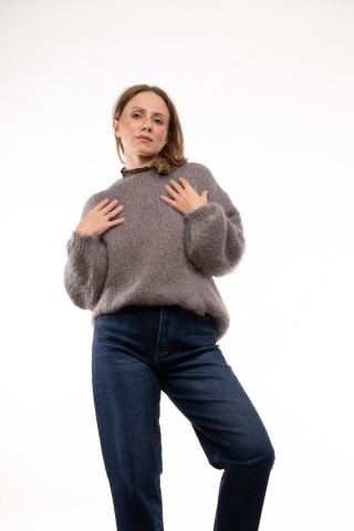 Puszysty sweter z moherem GIANCHI Made in Italy - Szary
