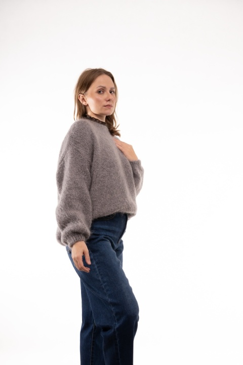 Puszysty sweter z moherem GIANCHI Made in Italy - Szary