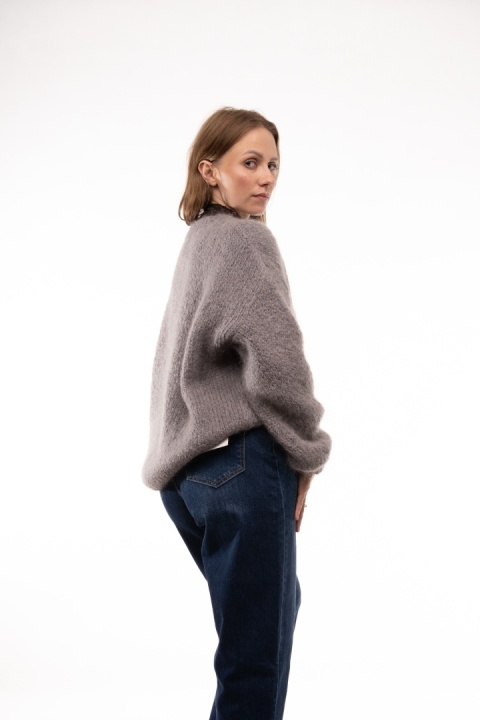 Puszysty sweter z moherem GIANCHI Made in Italy - Szary