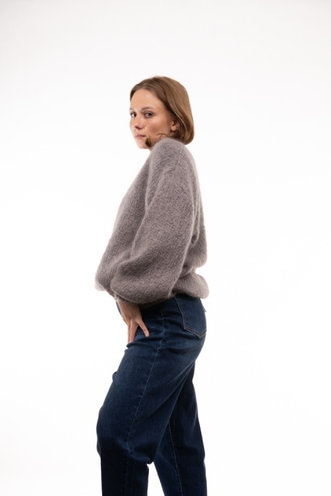 Puszysty sweter z moherem GIANCHI Made in Italy - Szary