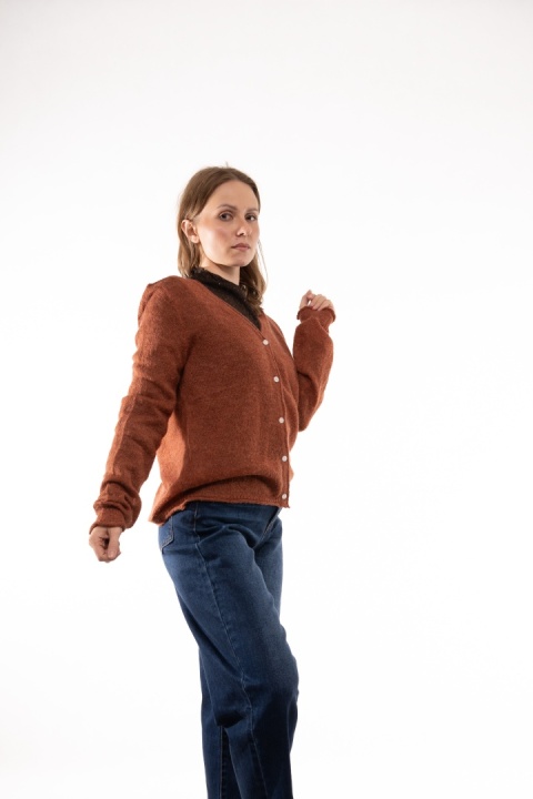 Rozpinany kardigan z wełną i moherem My Store - Ceglany