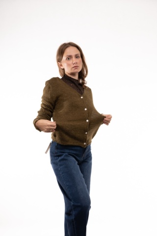 Rozpinany kardigan z wełną i moherem My Store - Khaki