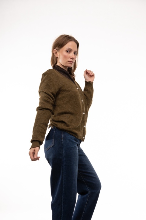 Rozpinany kardigan z wełną i moherem My Store - Khaki