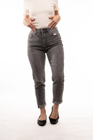 Szare jeansy damskie Skinny Fit z paskiem M'SARA - BF3389-D