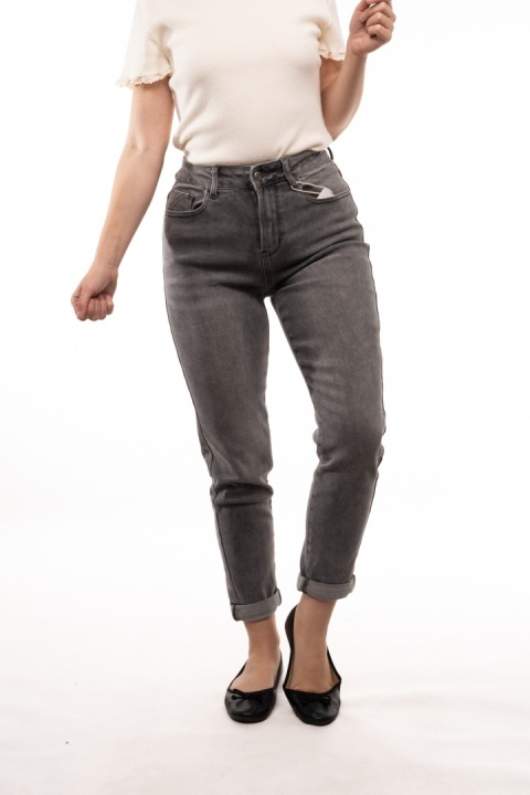Szare jeansy damskie Skinny Fit z paskiem M'SARA - BF3389-D