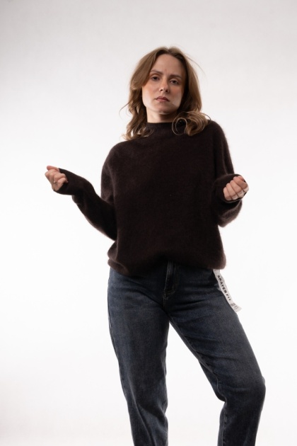 Wełniany półgolf z kaszmirem Cashmere Blend Gorzka Czekolada